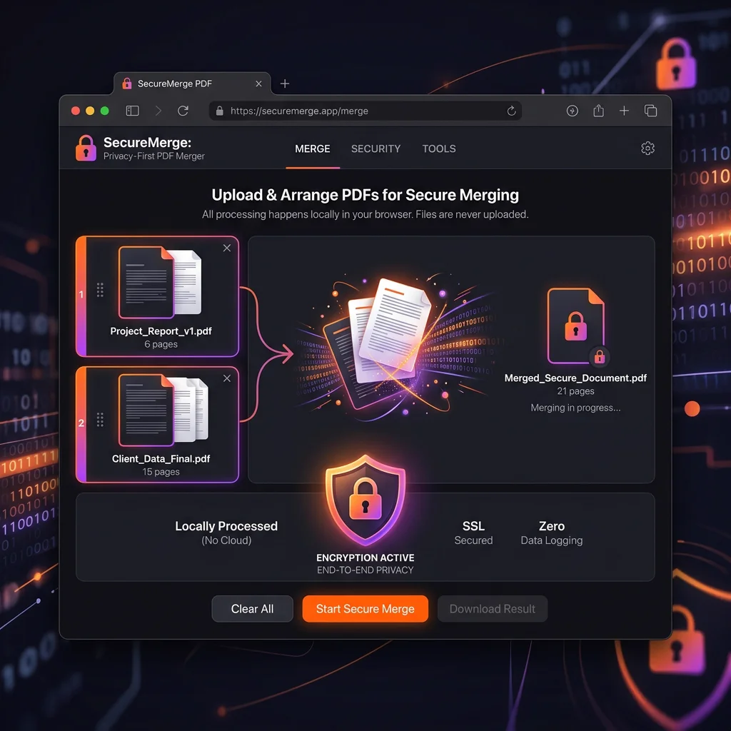 Merge PDF files securely without uploading using LocalTools browser-based PDF merger